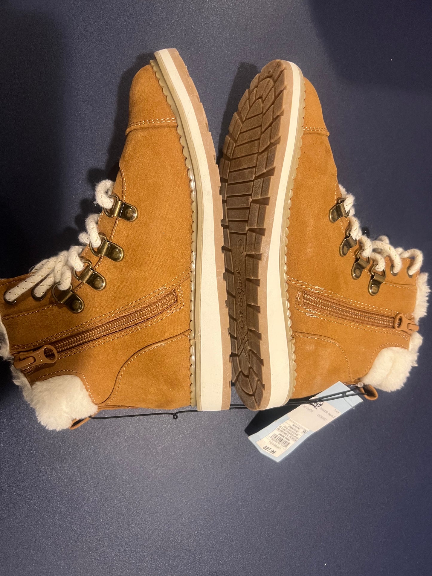 Cat & Jack Girl's-Rayne Zipper Slip-On Winter Shearling Style Cognac Boots - size 1