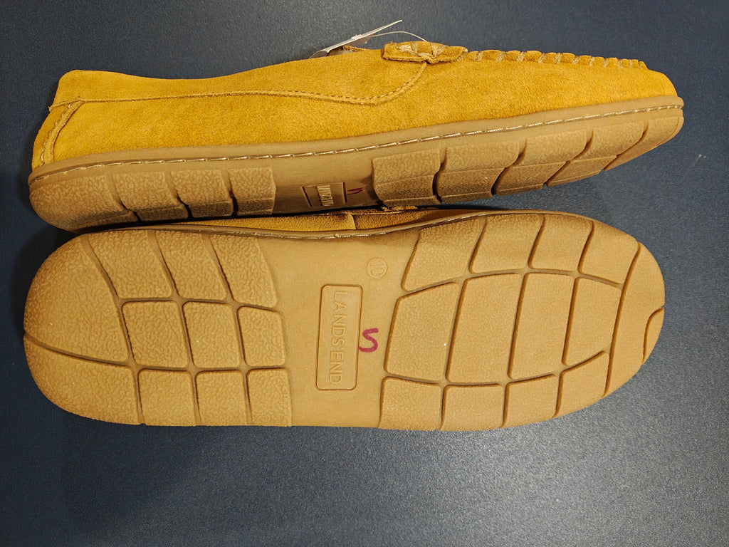 Lands' End Men's Fuzzy Lined Suede Moccasin Slippers Monogrammed HNH- sz 10