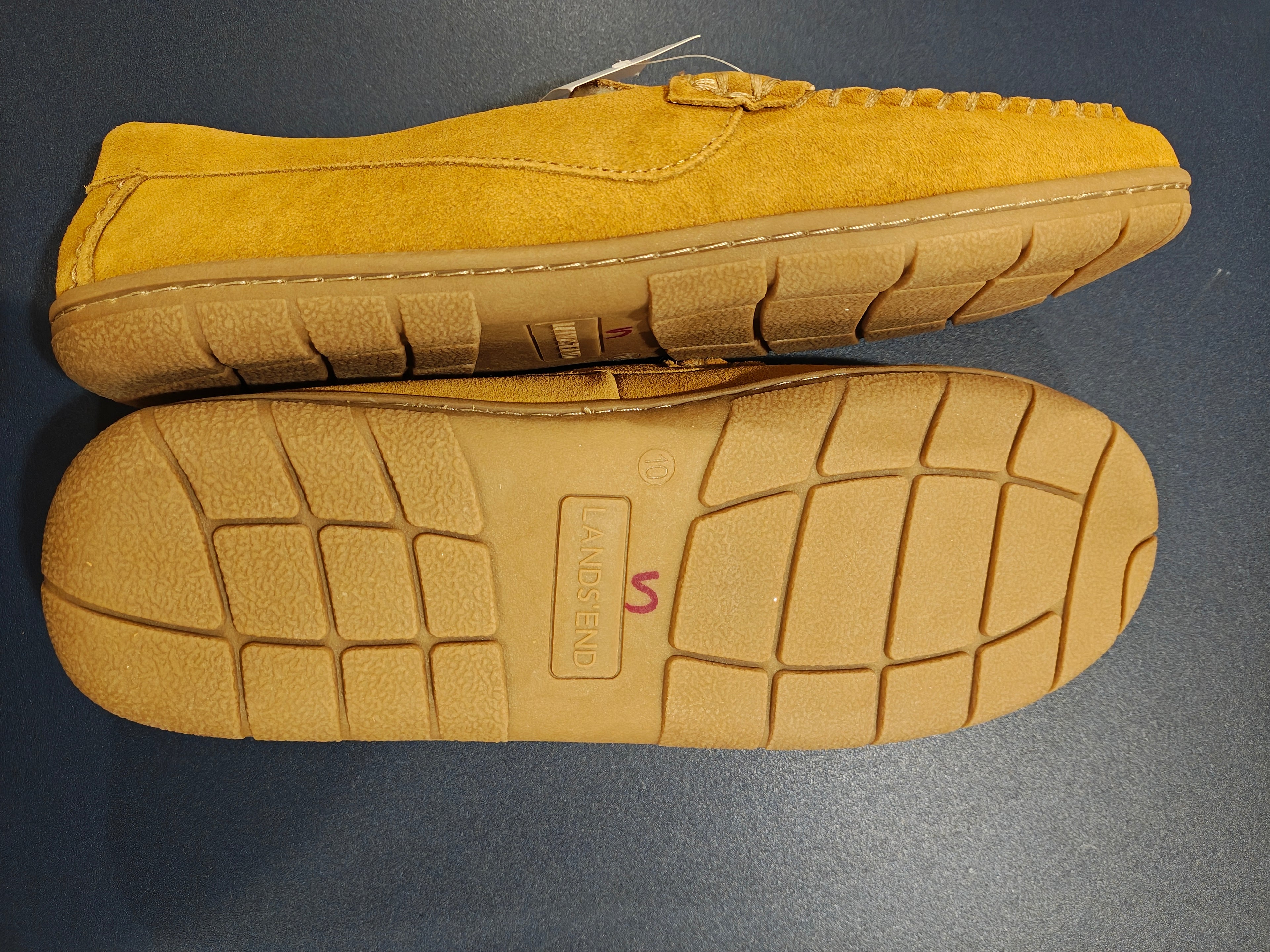 Lands' End Men's Fuzzy Lined Suede Moccasin Slippers Monogrammed HNH- sz 10