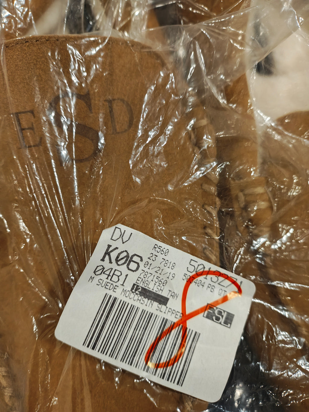 Lands' End Men's Fuzzy Lined Suede Moccasin Slippers Monogrammed ESD - Size 12