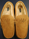 Lands' End Men's Fuzzy Lined Suede Moccasin Slippers Monogrammed JMJ- Size 11