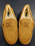 Lands' End Men's Fuzzy Lined Suede Moccasin Slippers Monogrammed DC - Size 12