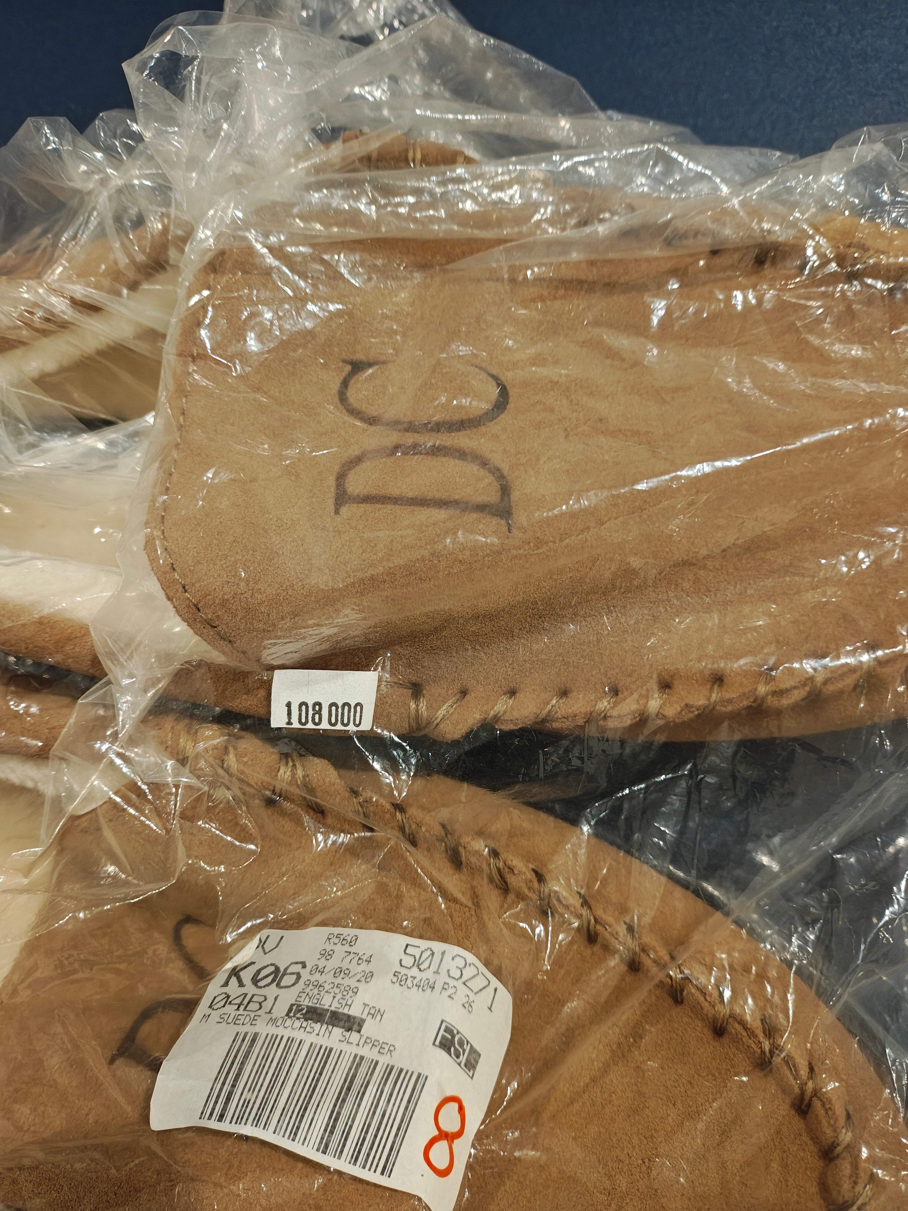 Lands' End Men's Fuzzy Lined Suede Moccasin Slippers Monogrammed DC - Size 12