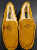 Lands' End Men's Fuzzy Lined Suede Moccasin Slippers Monogrammed ASW- Size 12