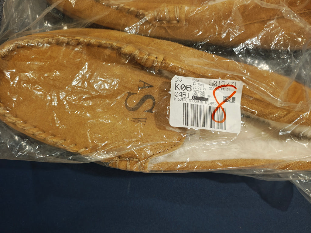 Lands' End Men's Fuzzy Lined Suede Moccasin Slippers Monogrammed ASW- Size 12