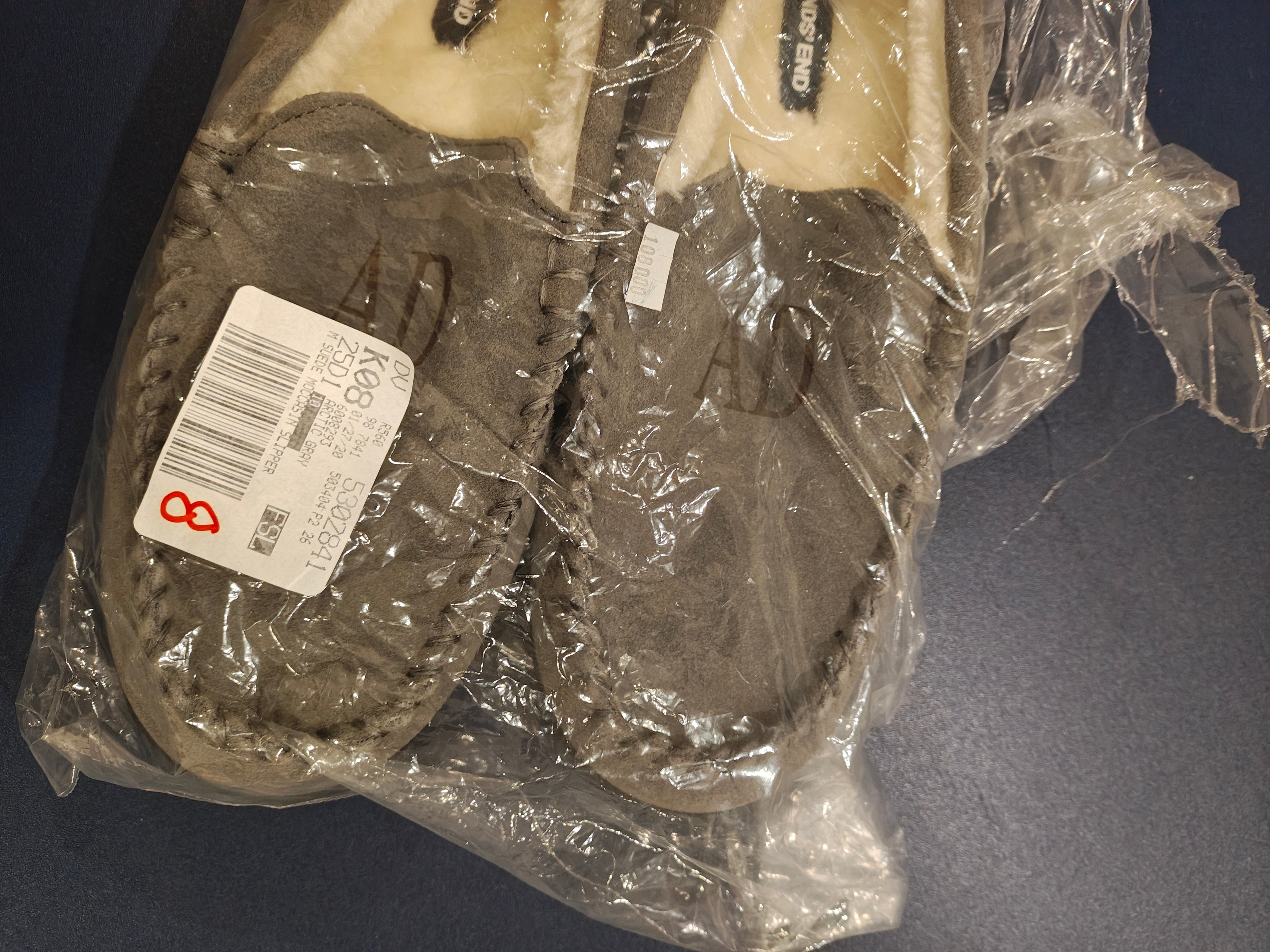 Lands' End Men's Fuzzy Lined Suede Moccasin Slippers Monogrammed AD - Size 10