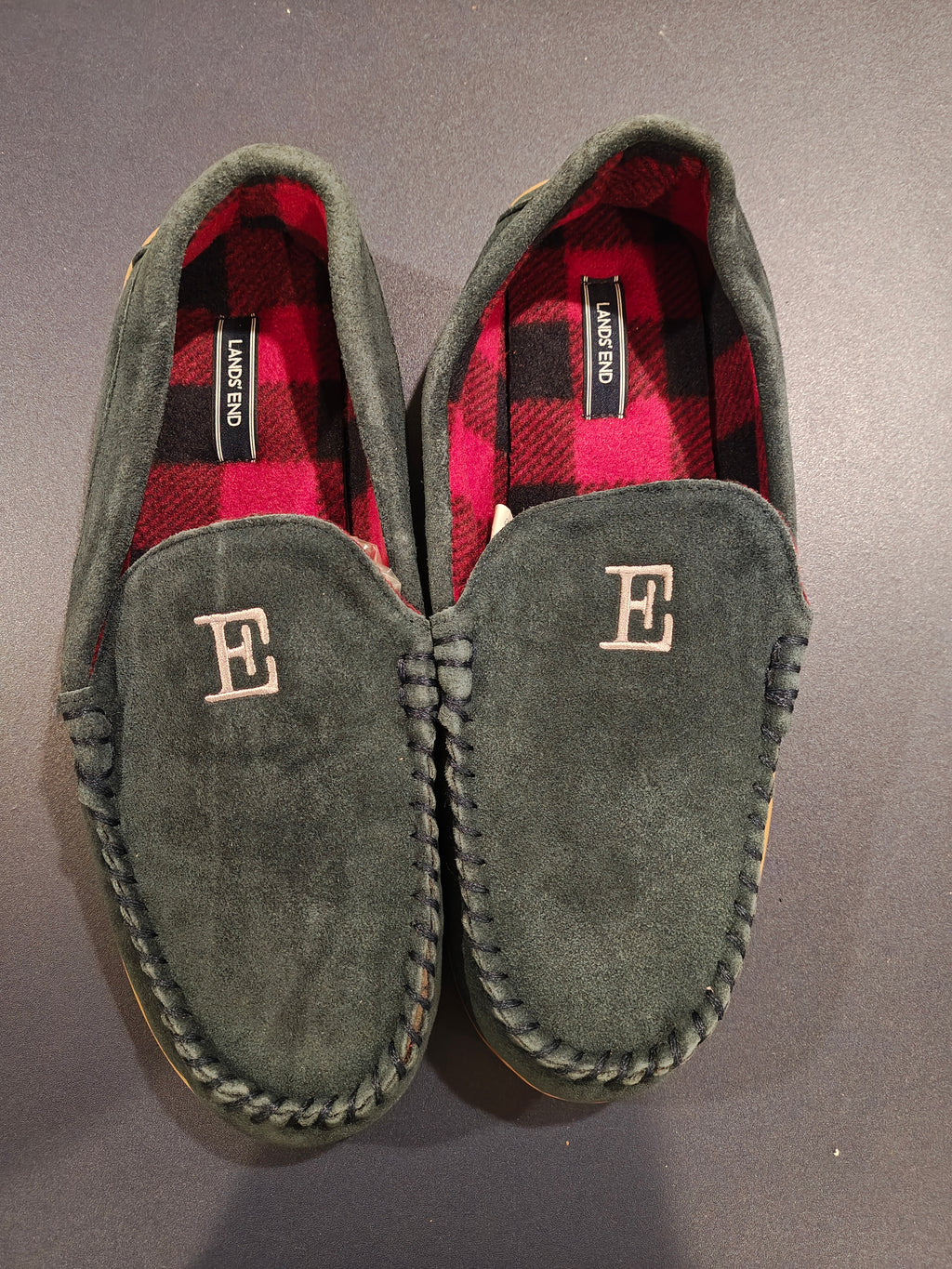 Land's End Men's Hommes Flannel Lined Suede Slip on Moccasin Loafers - Size 13