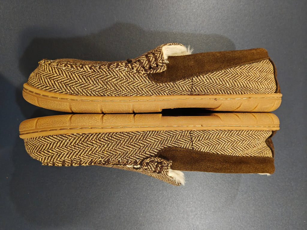 Lands' End Men's Fuzzy Lined Suede Moccasin Slippers Monogrammed N - Size 10