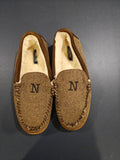 Lands' End Men's Fuzzy Lined Suede Moccasin Slippers Monogrammed N - Size 10