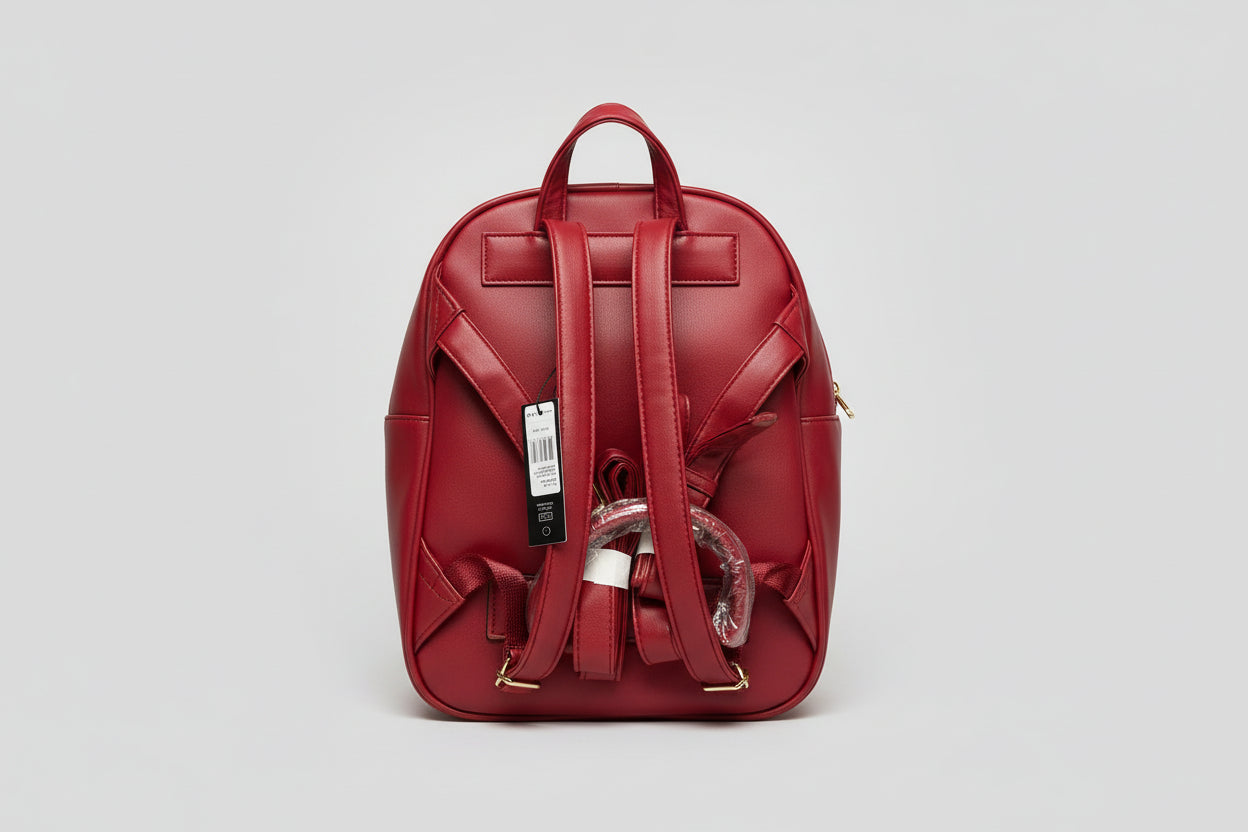 LONDON FOG Jael Quilted Backpack with adjustable straps. Olive green and Ruby