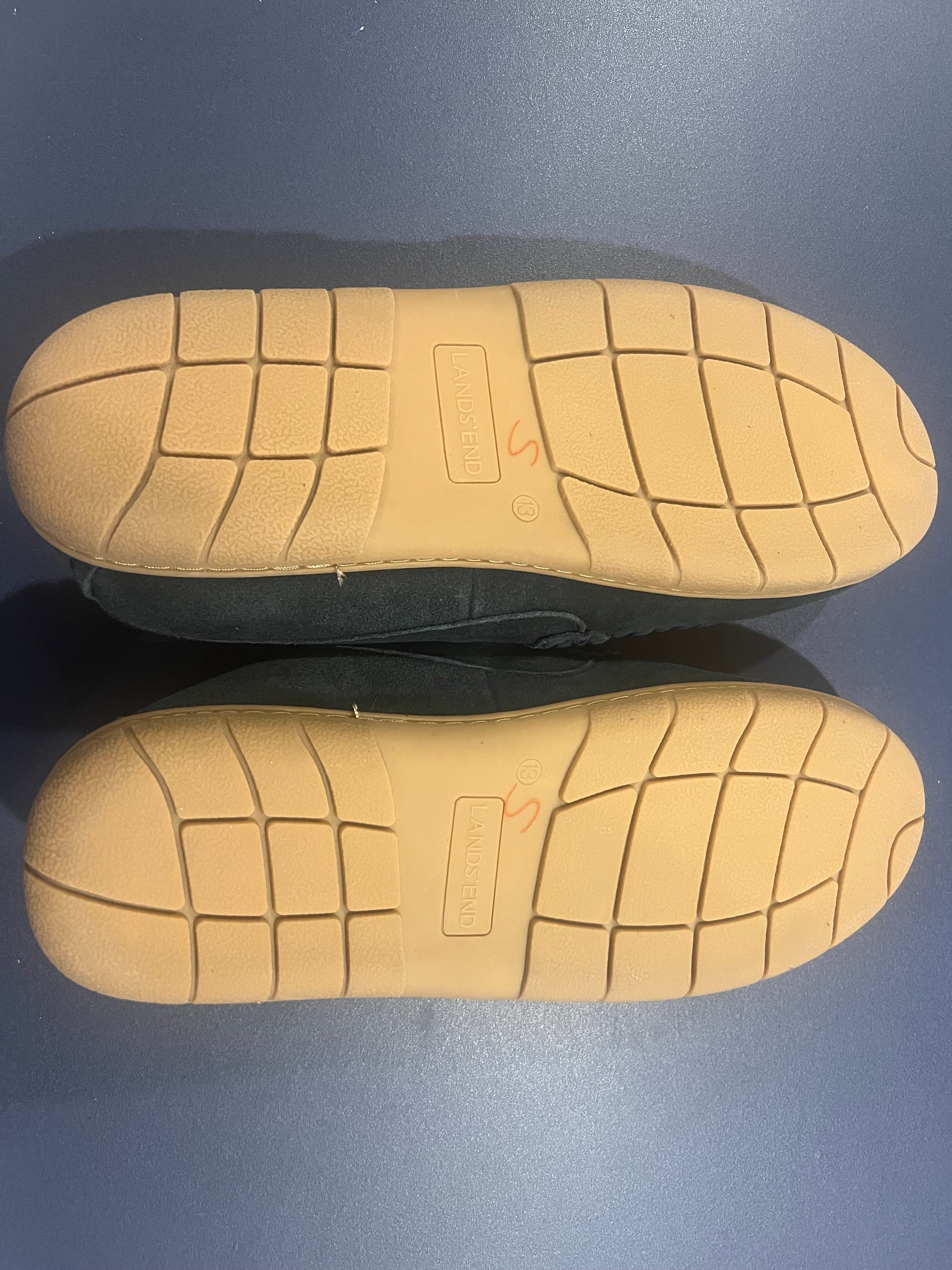 Land's End Men's Hommes Flannel Lined Suede Slip on Moccasin Loafers - Size 13