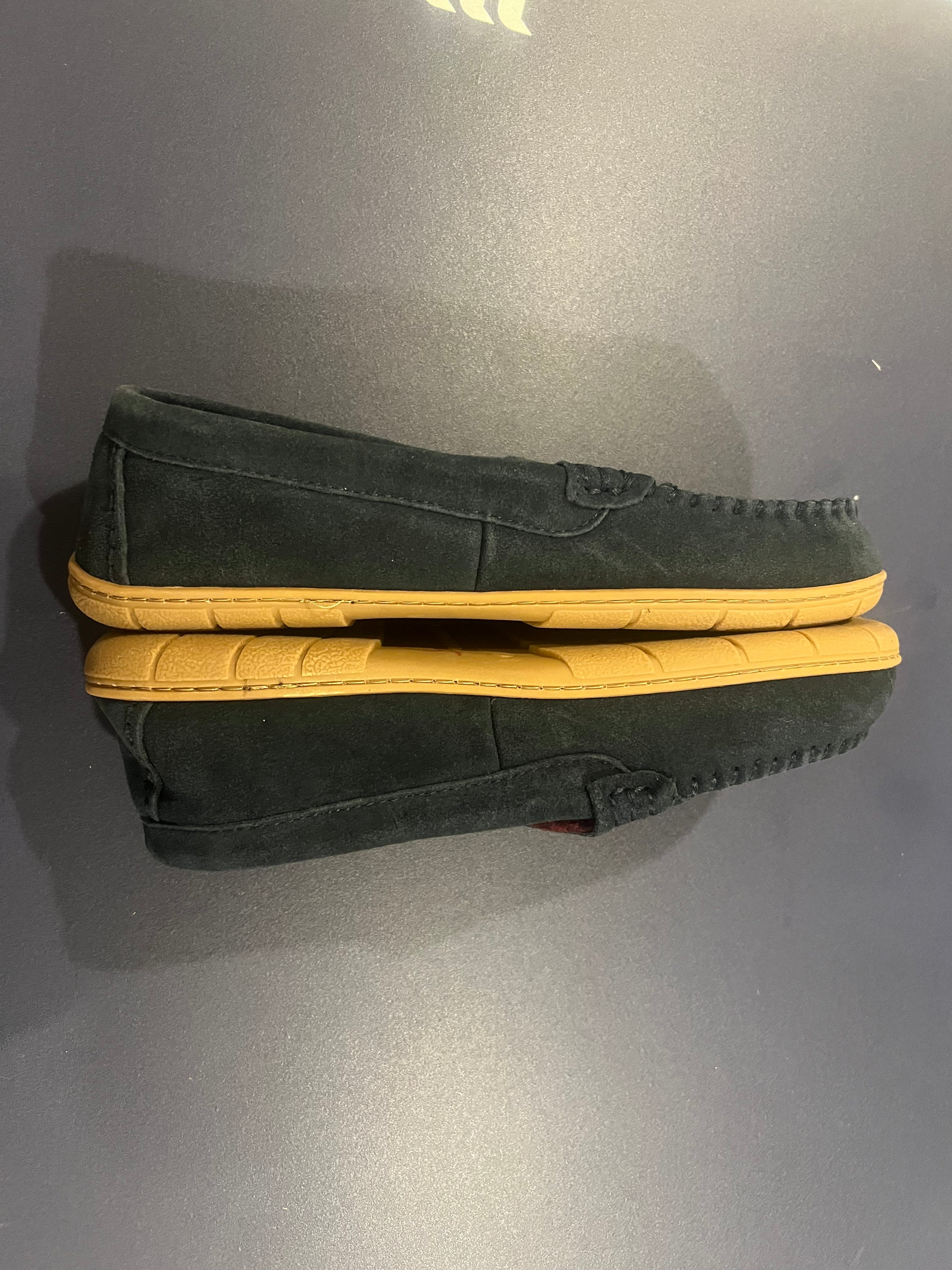 Land's End Men's Hommes Flannel Lined Suede Slip on Moccasin Loafers - Size 13