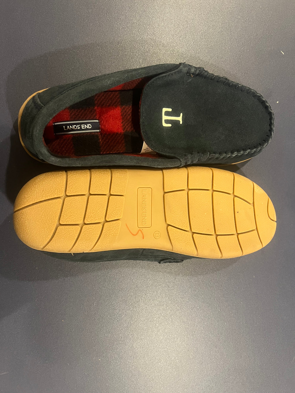 Land's End Men's Hommes Flannel Lined Suede Slip on Moccasin Loafers - Size 13