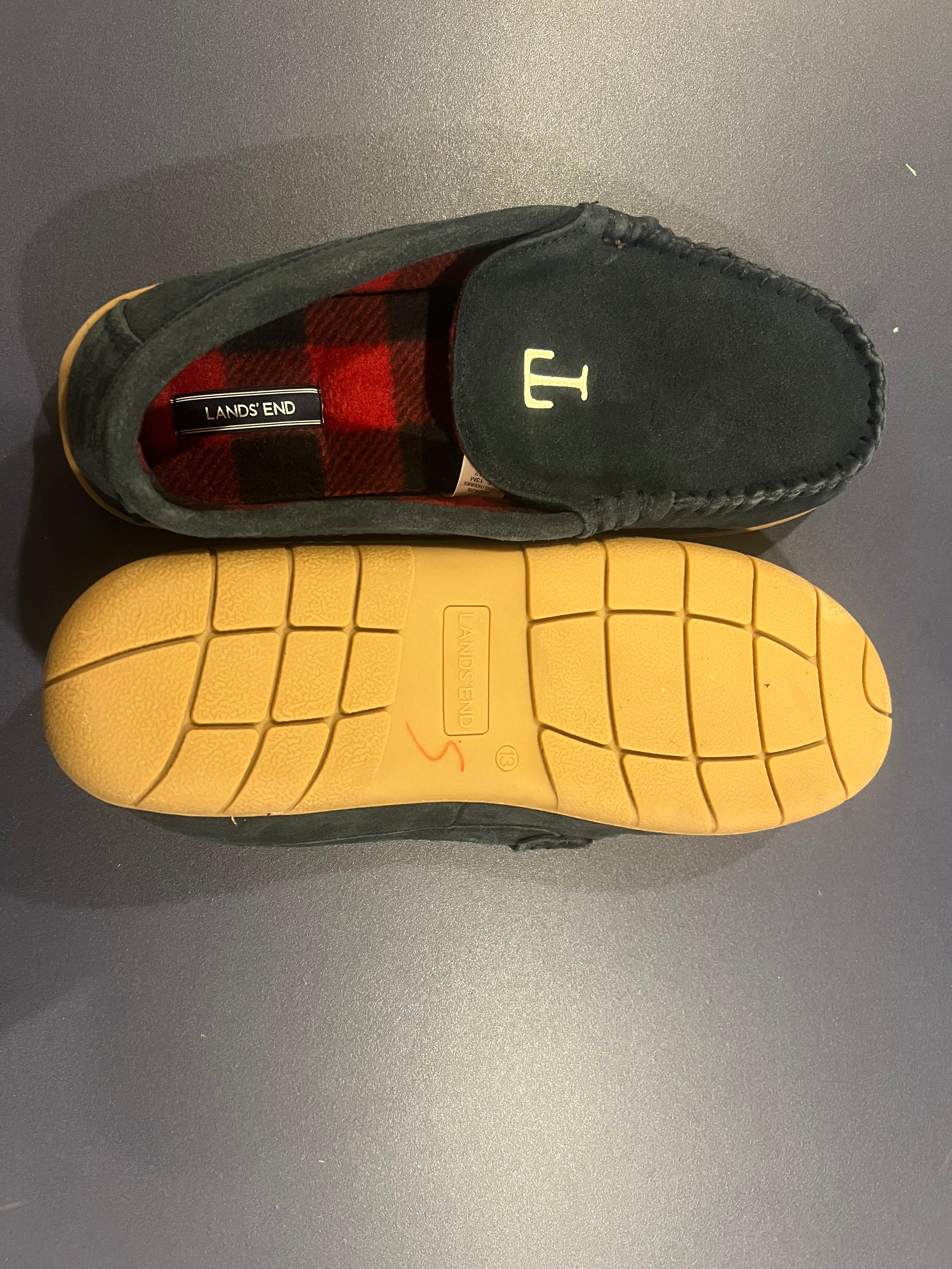 Land's End Men's Hommes Flannel Lined Suede Slip on Moccasin Loafers - Size 13