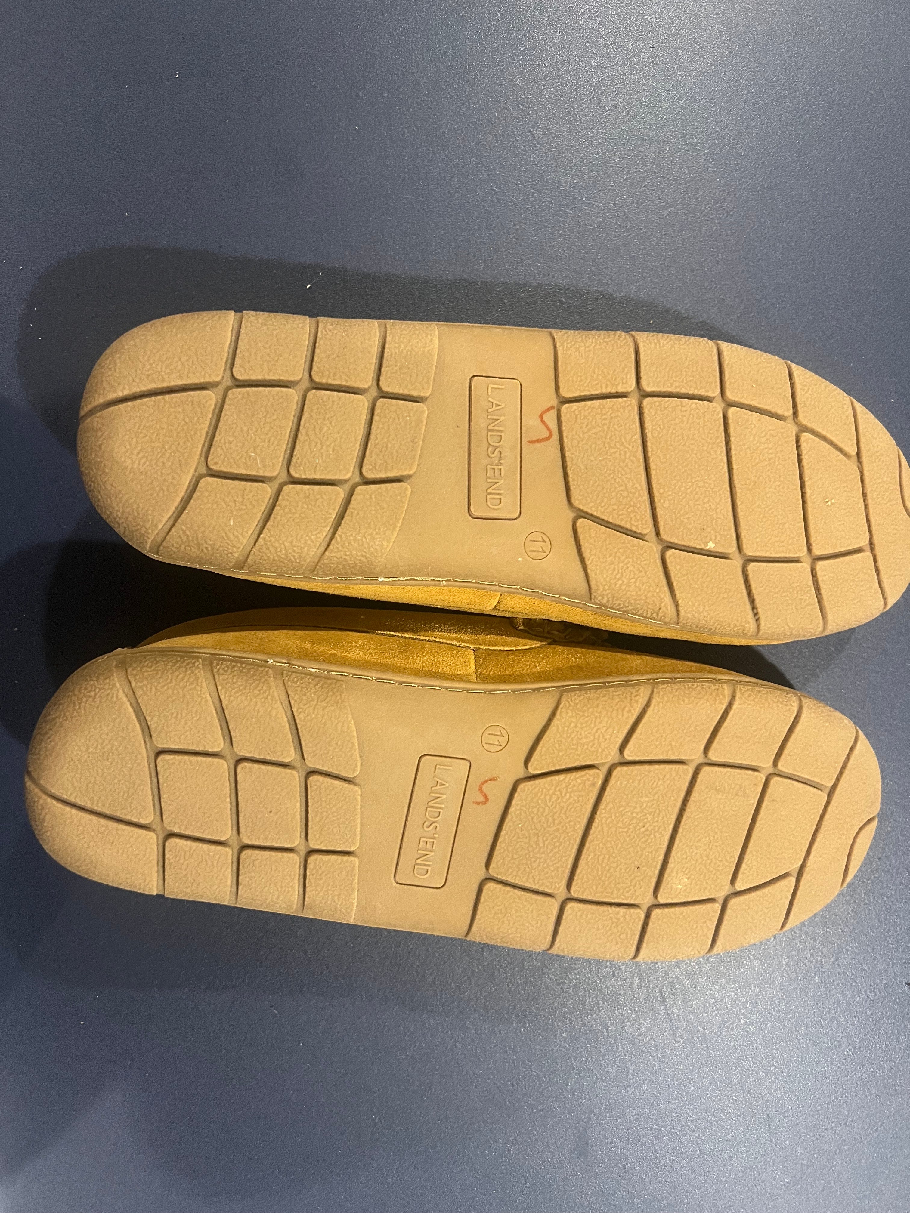 Lands' End Men's Fuzzy Lined Suede Moccasin Slippers Monogrammed JKF - Size 11