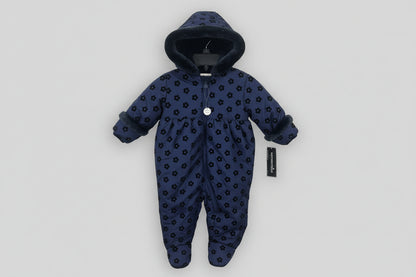 Rothschild Puffer Snowsuit Girls 12 Month Navy Blue Fuzzy Hood Footed W/ Mittens