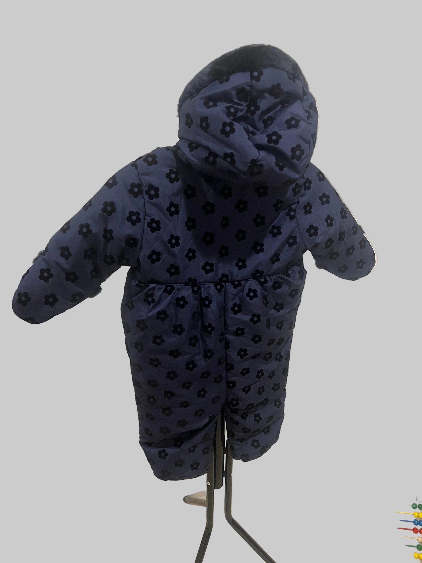 Rothschild Puffer Snowsuit Girls 12 Month Navy Blue Fuzzy Hood Footed W/ Mittens