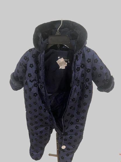 Rothschild Puffer Snowsuit Girls 12 Month Navy Blue Fuzzy Hood Footed W/ Mittens