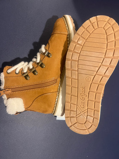 Cat & Jack Girl's-Rayne Zipper Slip-On Winter Shearling Style Cognac Boots - size 1