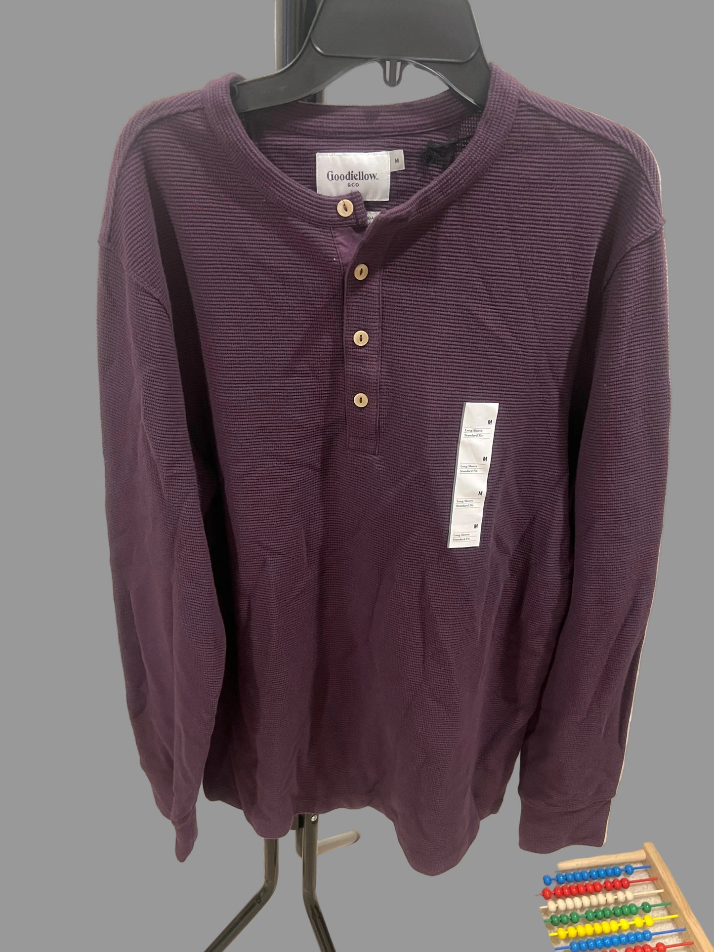 Goodfellow & Co Men's Long Sleeve 4 Button Textured Henley Shirt Purple - Sizes S, M, L, XL