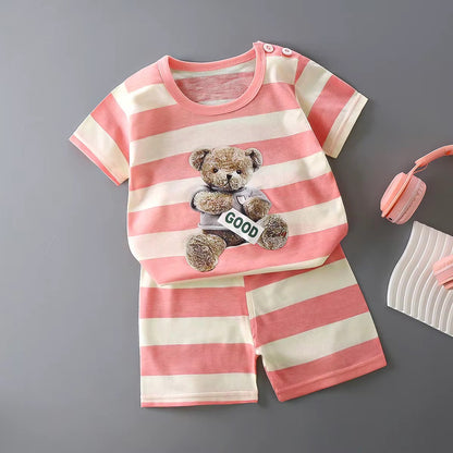 Toddlers' Summer Casual Outfit 2PCS Short Sleeve with Pants Clothing set- 18M