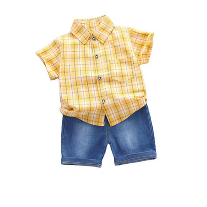 Toddler Boys Summer Outfit Button Short Sleeve Shirt Tops+Shorts Clothes Set