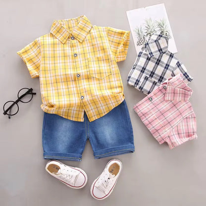 Toddler Boys Summer Outfit Button Short Sleeve Shirt Tops+Shorts Clothes Set