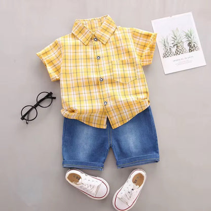 Toddler Boys Summer Outfit Button Short Sleeve Shirt Tops+Shorts Clothes Set