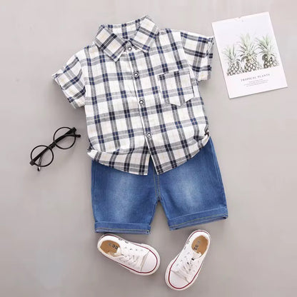 Toddler Boys Summer Outfit Button Short Sleeve Shirt Tops+Shorts Clothes Set