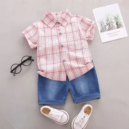 Toddler Boys Summer Outfit Button Short Sleeve Shirt Tops+Shorts Clothes Set